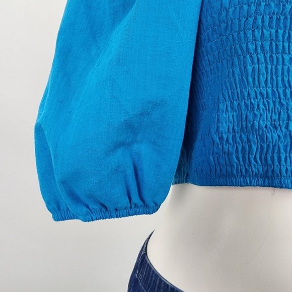 Zara Blue Puff Sleeve Ruched Crop Top - S/M - Picture 4 of 11